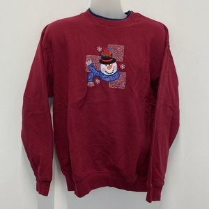 MC Christmas Frosty the Snowman Red Ugly Crewneck Sweatshirt Size L